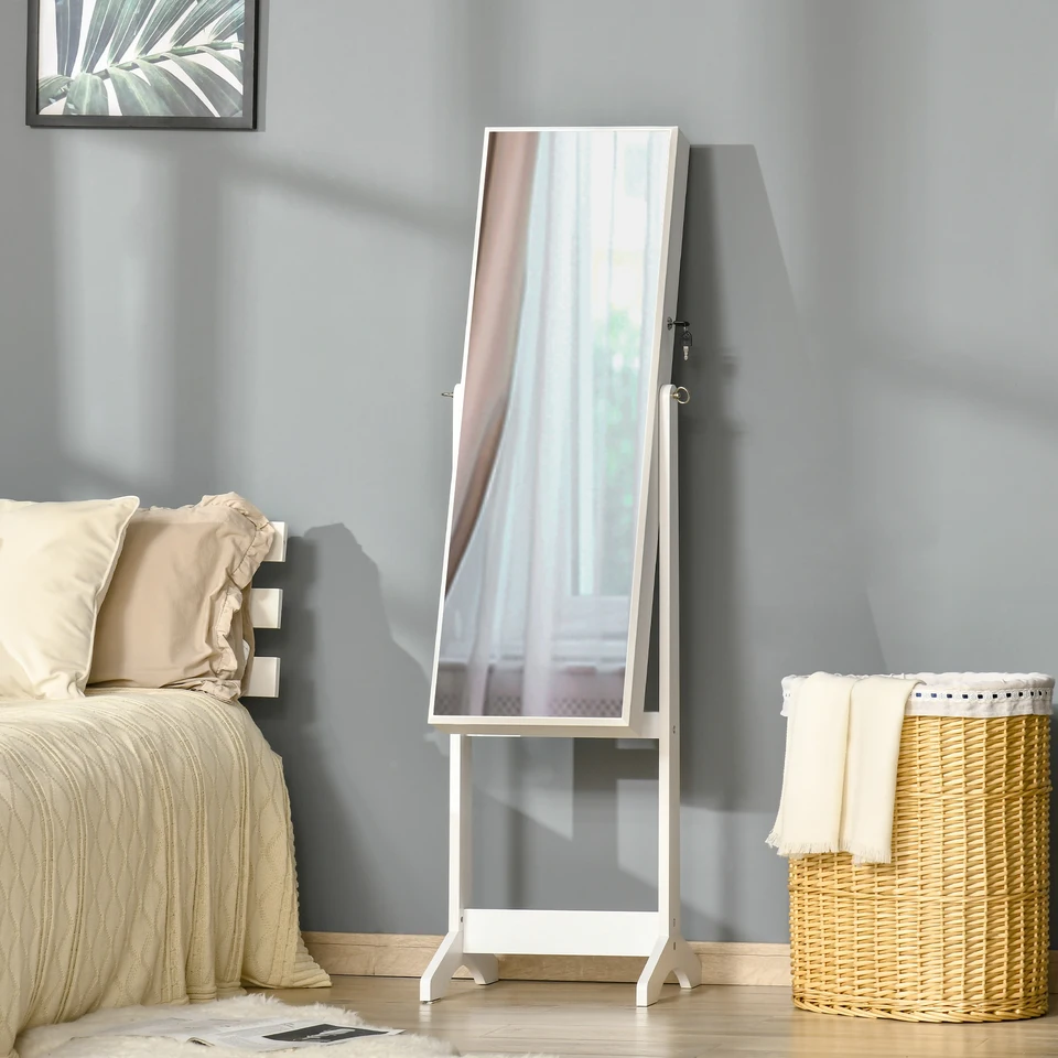 Full Length Mirror Jewellery Cabinet Organiser White