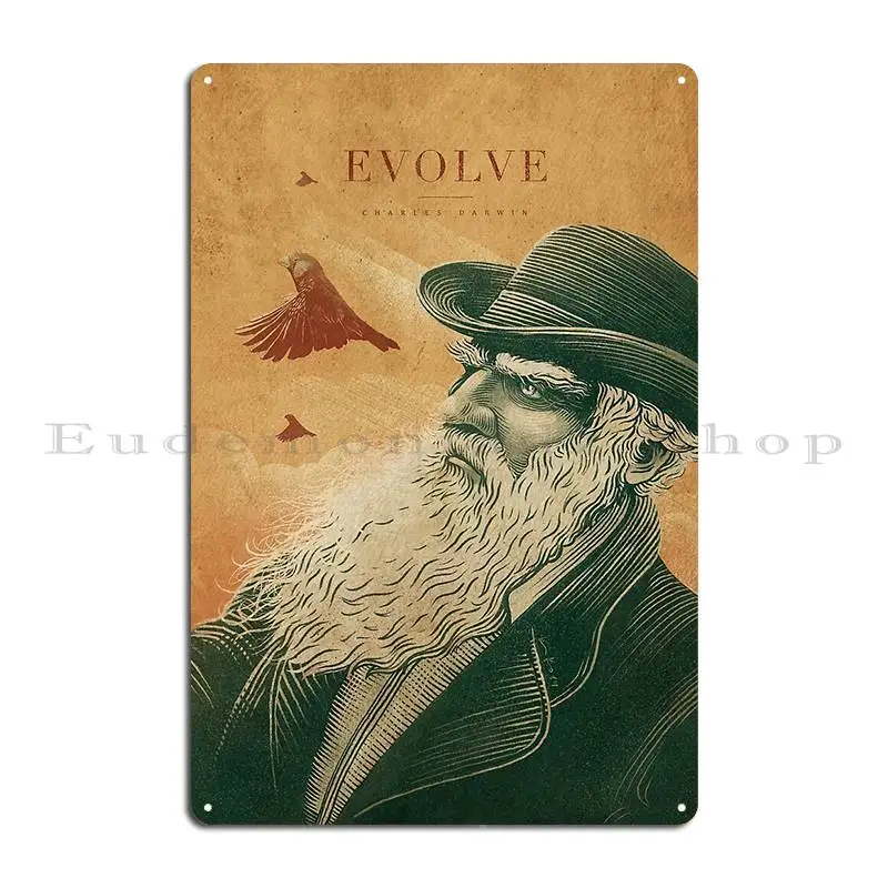 Evolve Charles Darwin Vintage Version Kikos Metal Sign Classic Kitchen Create Character Garage Tin Sign Poster