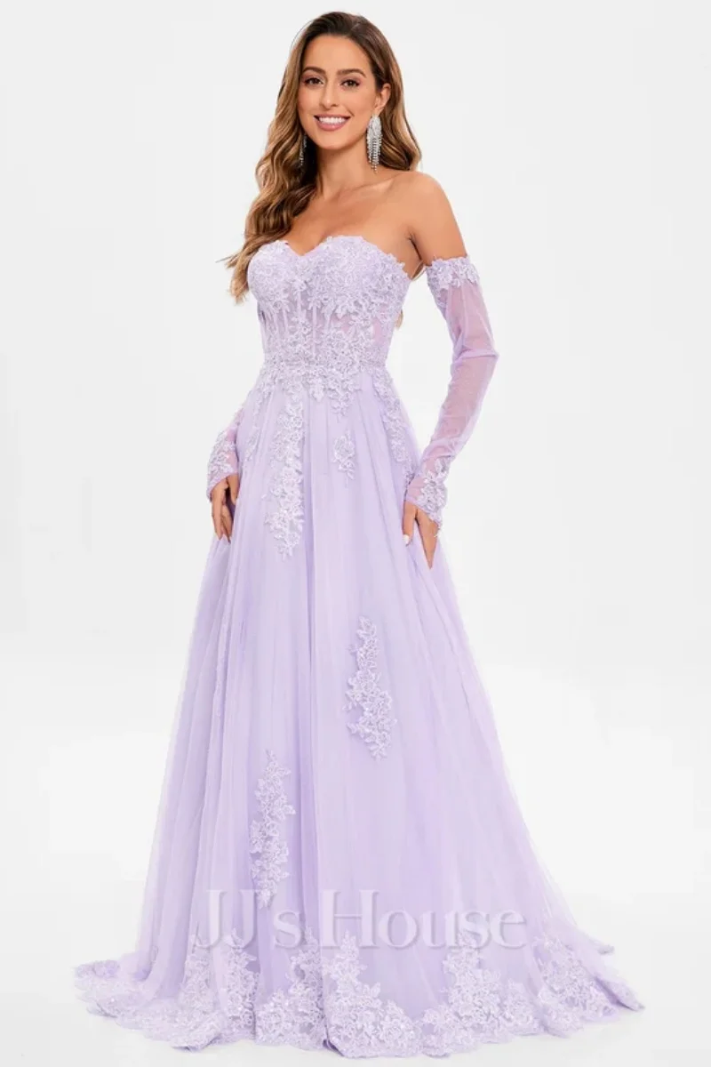 Jessica-Robes de Rhbrodées en tulle et dentelle, robes de mariée à manches longues, robes de princesse violettes µpersonnalisées, 2025