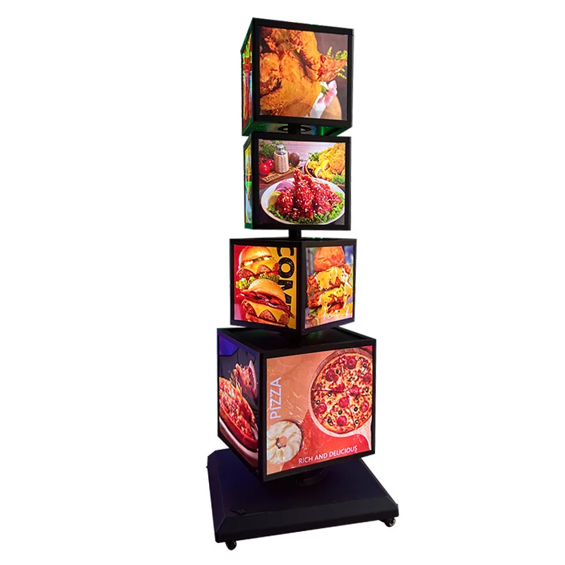 Vertical square rotating LED light box Advertising dynamic signage Acrylic LED menu rotating light box for stores