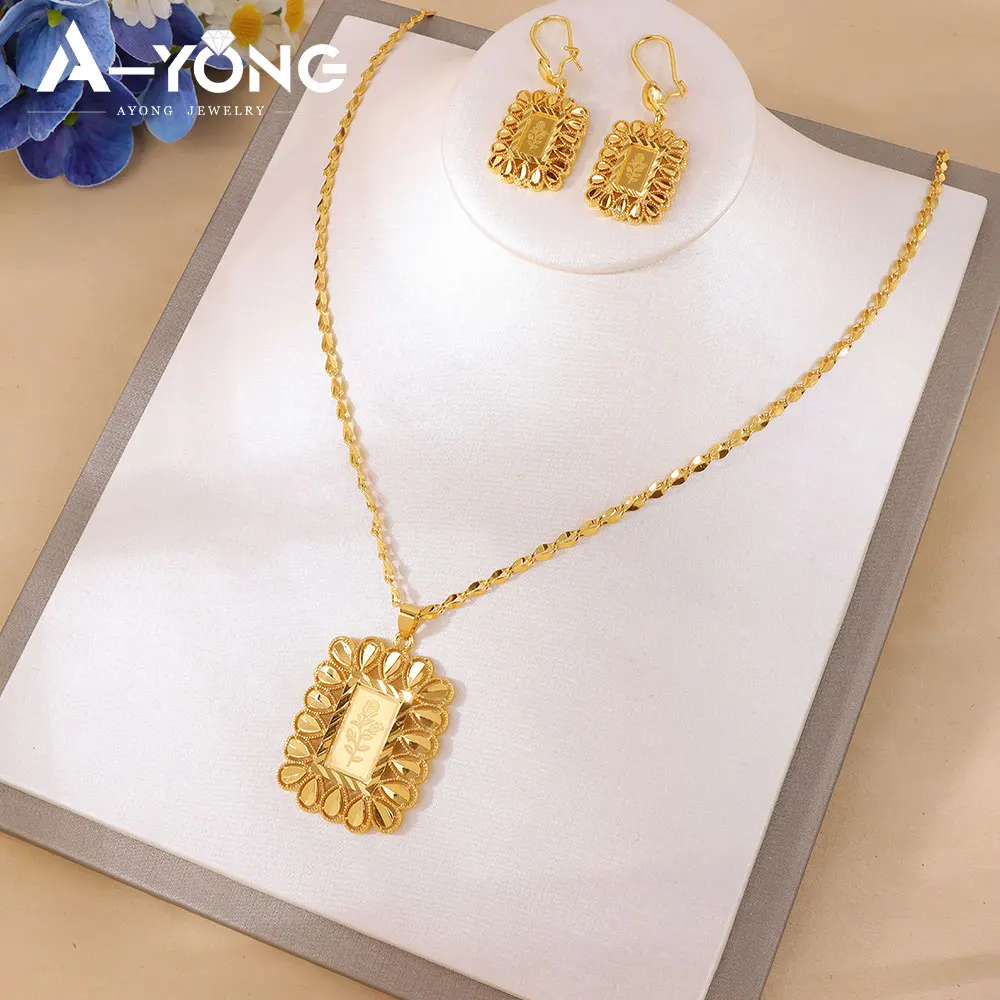 

Арабский свадебный комплект ювелирных изделий из 21-каратного золота, модное ожерелье в Дубае, серьги, нигерийские женские винтажные вечерние украшения ﻿