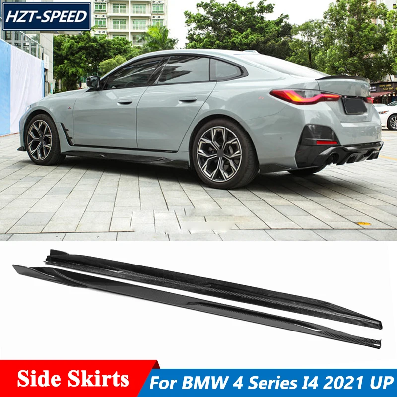 Real Dry Carbon Fiber Material Side Skirts Lip Extensions For BMW 4 Series I4 Electric Sedan M50 eDrive40 Tuning 2021 Up