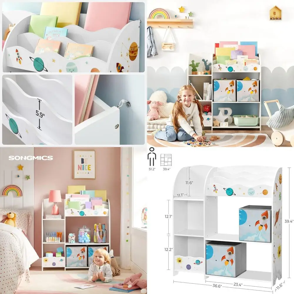 

Children's Playroom Storage Unit with 2 Boxes, White, 93x30x100 cm, SONGMICS UGKR42WT