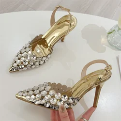 Eilyken Sexy Pointed Toe Crystal Women Pumps PVC Transparent Hollow Prom Thin Heels Elegant Female Party Shoes Zapatos De Mujer