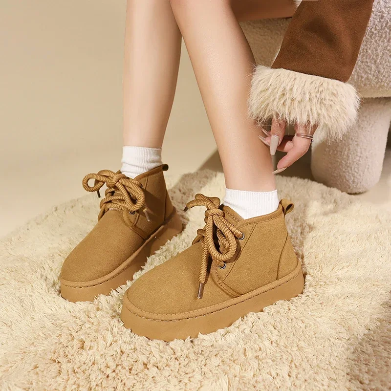 Warm Comfortable and Lightweight Cross-strap Snow Boots Winter New Elegant Suede Round-toe Platform Sole Women's Boots