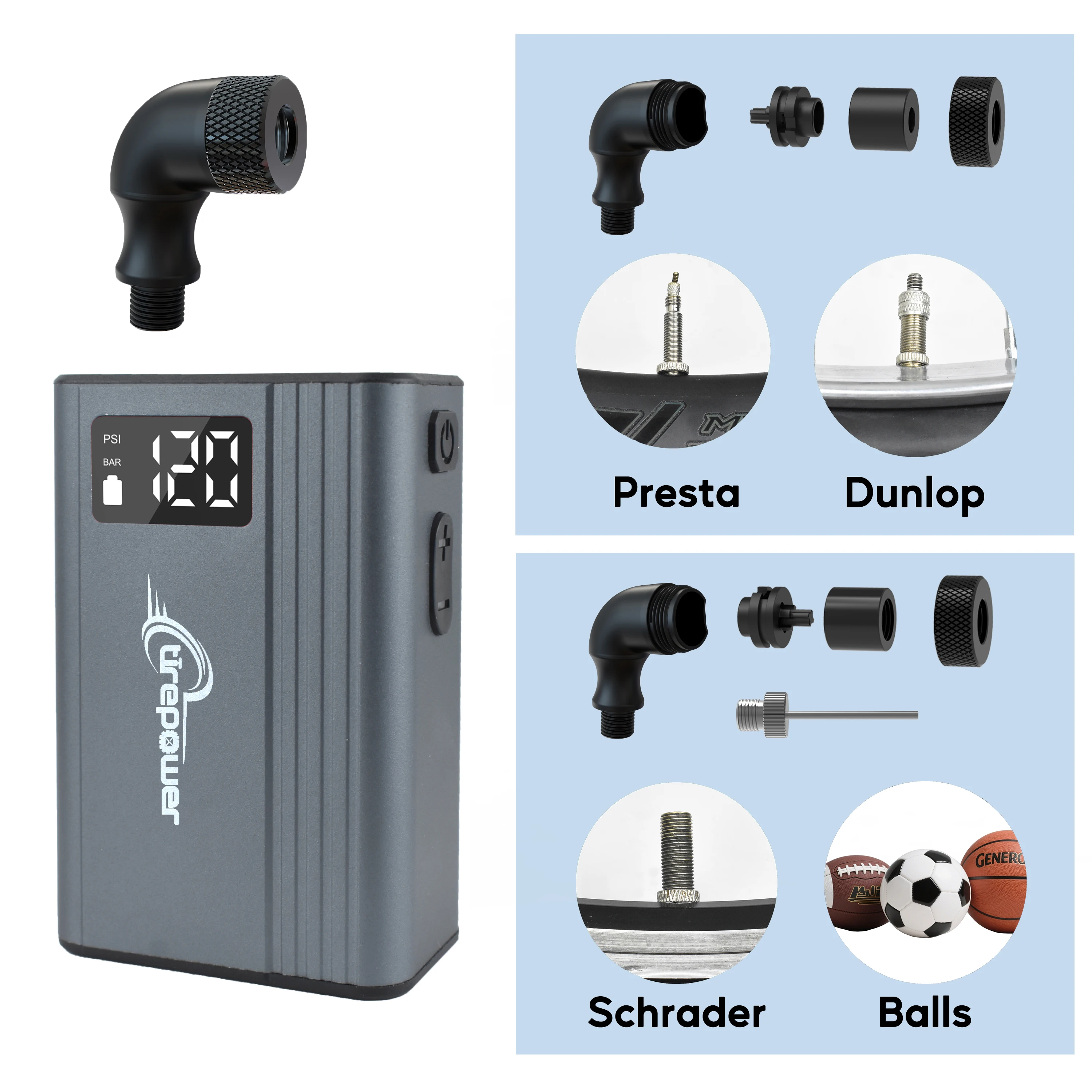120 PSI Bike Portable Electric Pump Aluminum Alloy Schrader Presta Valve Cycling Bicycle Tire Inflator Pressure Display Start