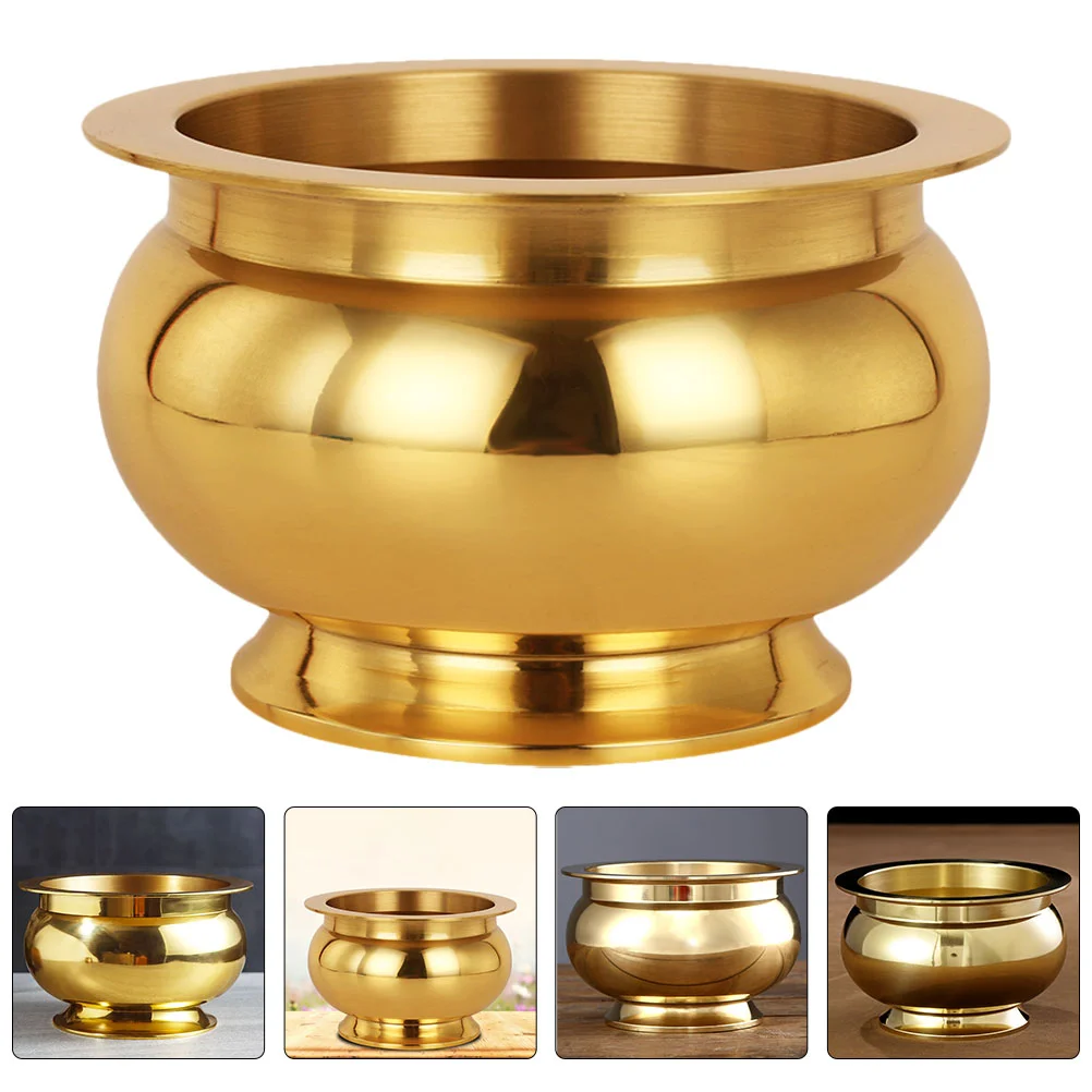 Incense Burner All Copper Religious Container Round Shape Fragrance Censer Golden Buddhism