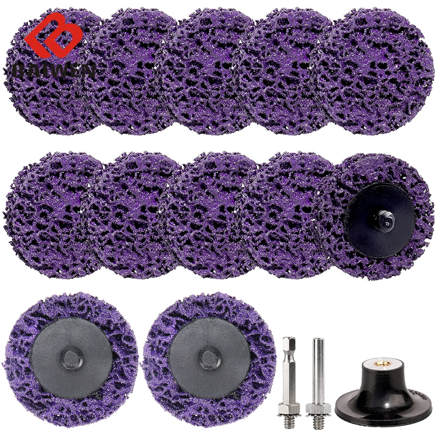 10Pcs 2 Inch Quick Change Easy Strip & Clean Discs 50mm for Paint Rust Removal Auto Surface Prep With 1Pc Disc Pad Holder