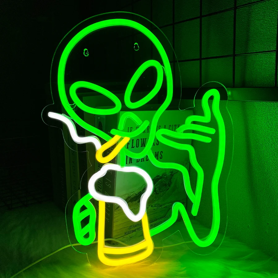 Alien Led Neon Sign, Beer Icon In Hand, Bar Wall Decor, Usb Powered Supply, Used For Bar Parties, Clubs, Man Cave Wall Lamps.