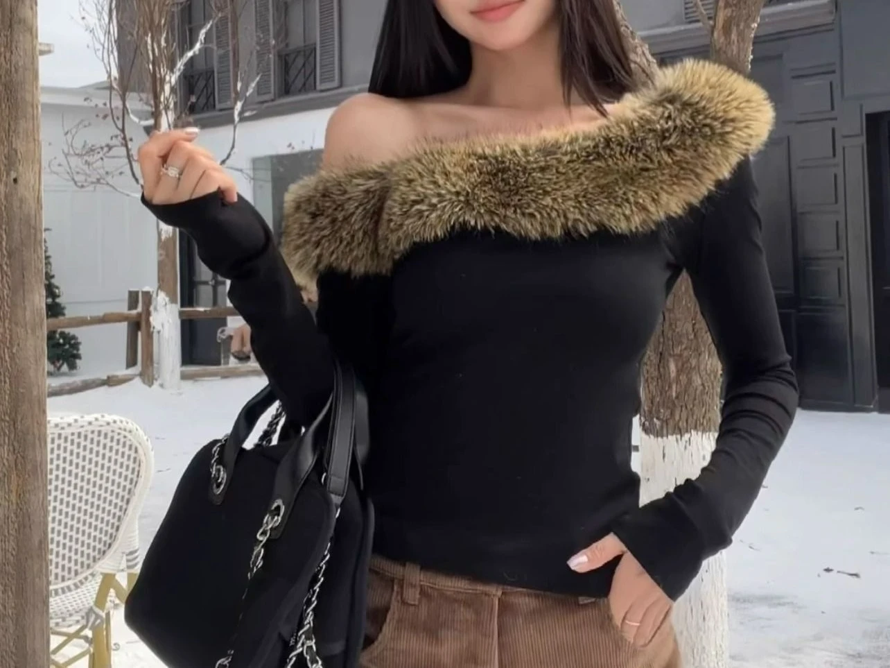 One-word Shoulder Top Autumn and Winter High-end Sense Slim and Thin New Bottoming Shirt Commuting Long Sleeves Inside