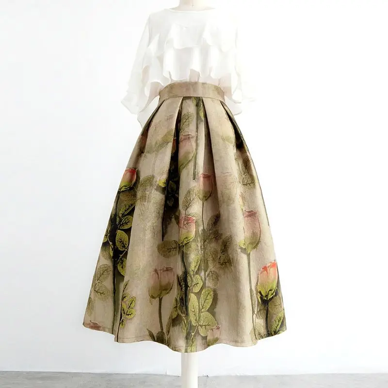 Temperament High Waist Jacquard Women Irregular Skirts High-End Streetwear Vintage All-match A-line Skirt Chic Tutu Skirt 2023