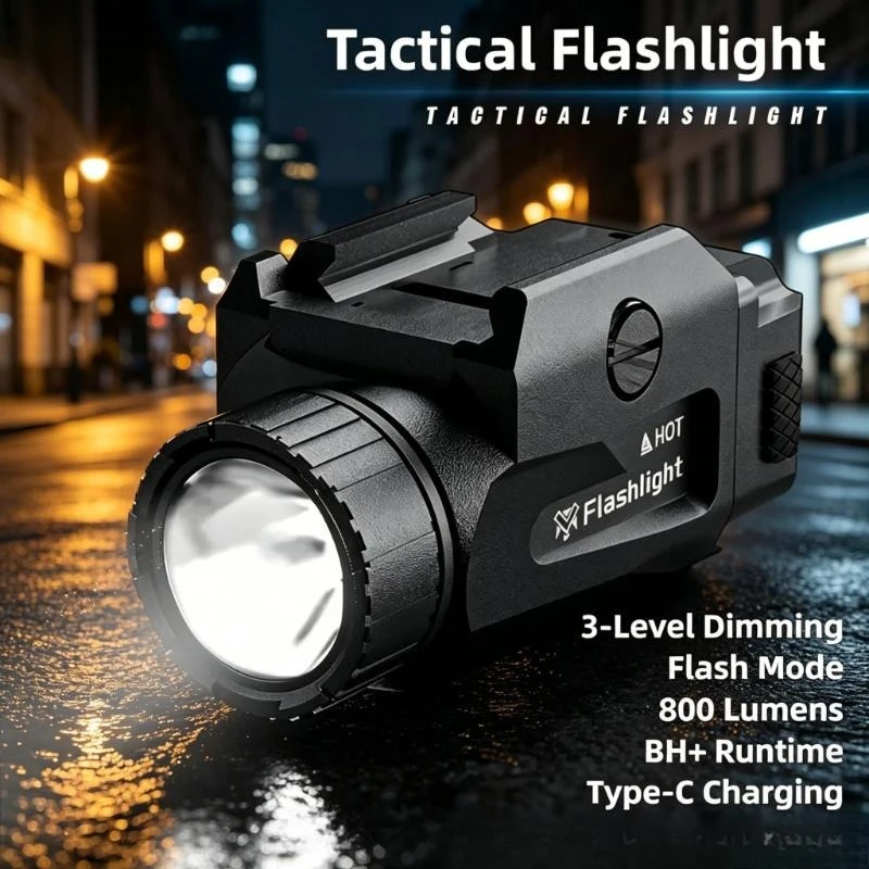

TINSOL 800LM Strong Tactical Torch 4 Mode USB Rechargeable Rapid Release Handgun Outdoor Shooting Rail Holder