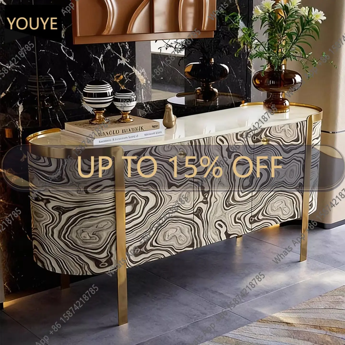 

K65 Light Luxury Door Cabinet, Pomegranate Veneer Decorative Cabinet, Entrance Foyer Storage, Advanced Dining Side Cabinet Itali
