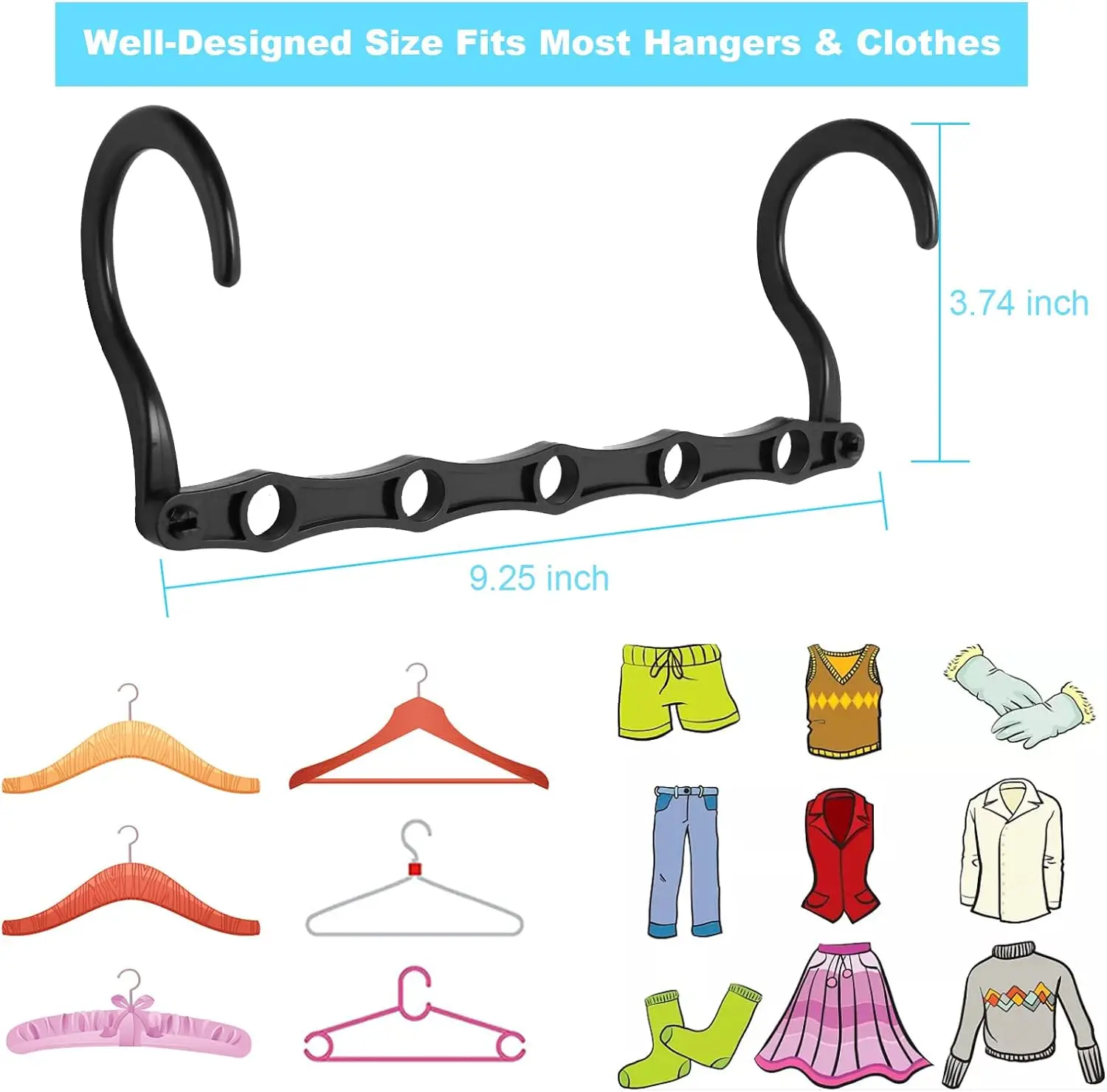 Sturdy Cascading Hangers with 5 Holes for Heavy Clothes, Closet Organizers and Storage, College Dorm Room Essentials 10 Pack