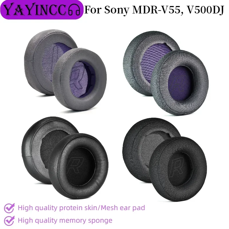 

YAYINCC 1Pair Replacement Protein skin/breathable mesh memory sponge Earpads for Sony MDR-V55 V500DJ Earphone repair accessories