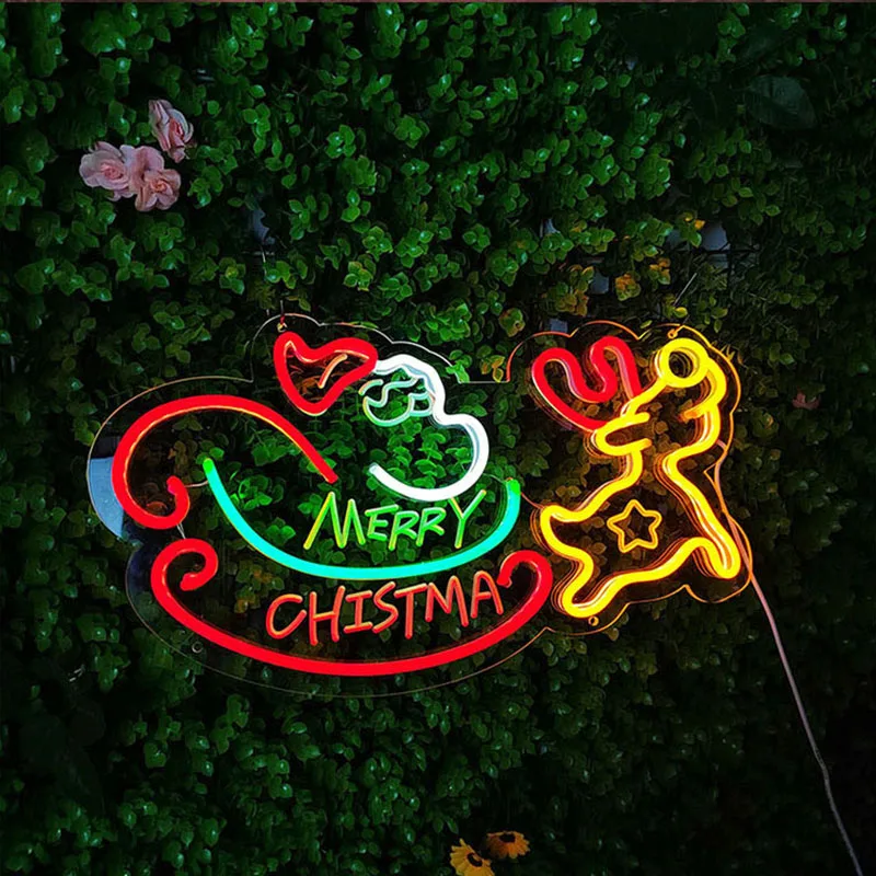 45cm Merry Christmas Neon Light Party Decoration Home Decor Wall Hanging Light Usb with Christmas Tree Bell Elk Santa Claus