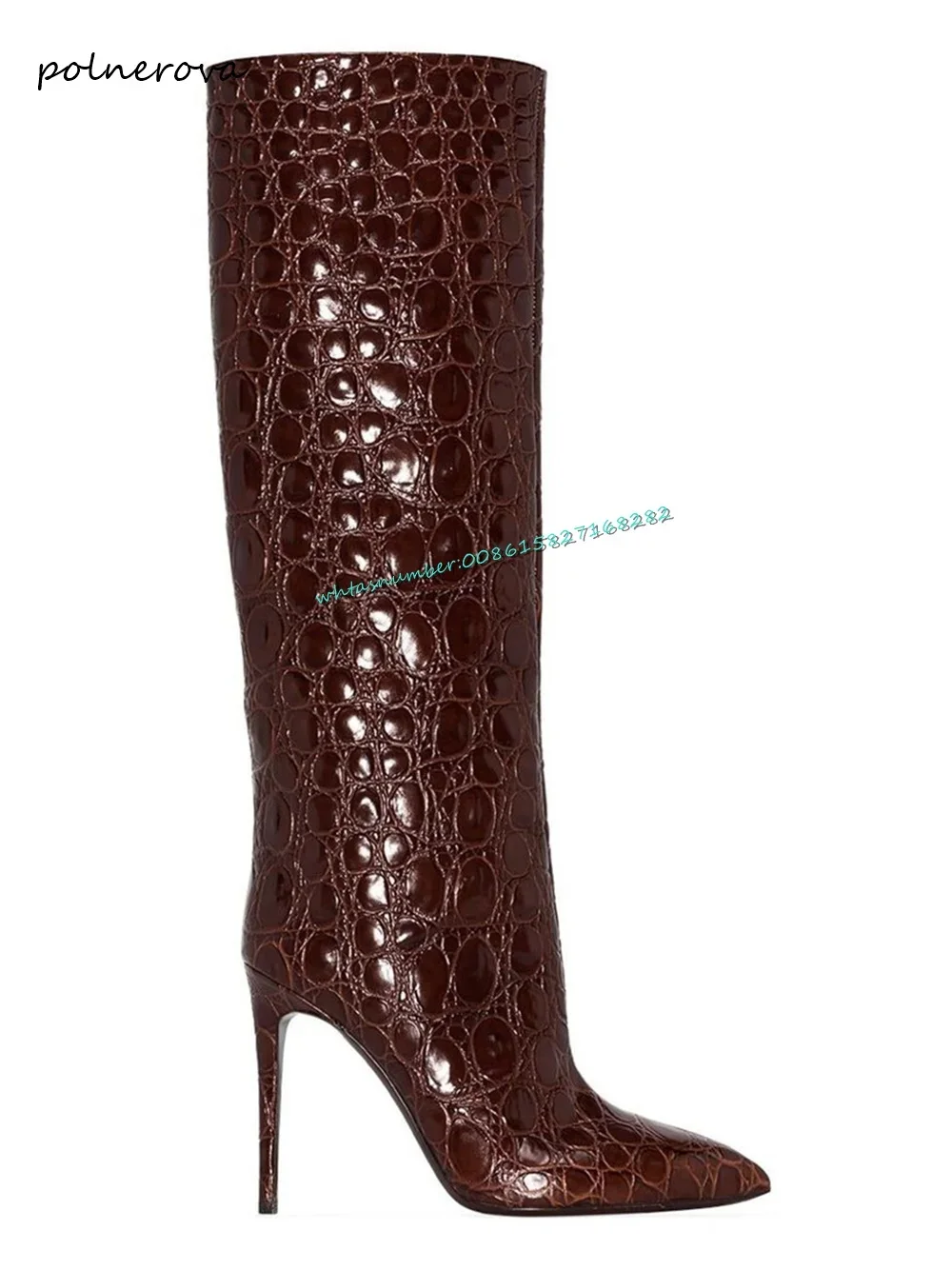 Sexy Snake Skin Knee High Boots Stiletto Pointy Toe Modern Boots Runway Party Shoes for Women 2023 Autumn Winter Newest Fashion