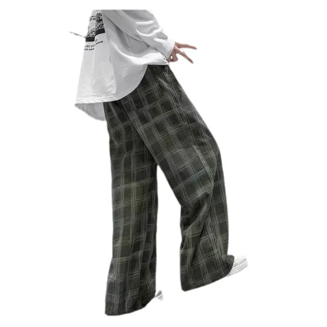 Men Checkered Casual Pants Loose Straight Corduroy Pants Sweatpants Man Fashion Streetwear Spring New Hip Hop Trousers Y2k Kpop