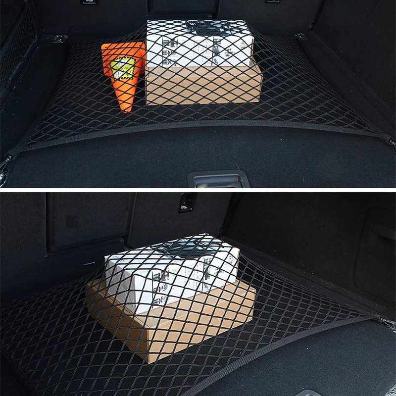 Car Net Holder Universal Trunk Rear Storage Cargo Luggage Nylon Elastic Mesh With 4 Plastic Hooks Pockets 90x40/60x110 CM