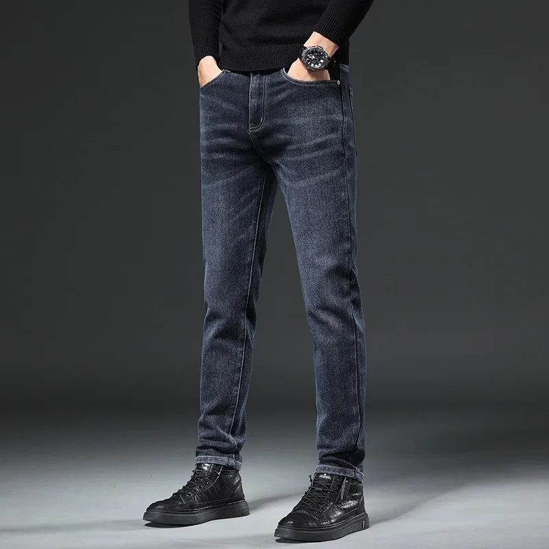 

High-end Stretch Jeans Men's Slim-fit Straight-leg Trousers New Versatile Trendy Retro and Casual Pants Autumn Winter Fashion