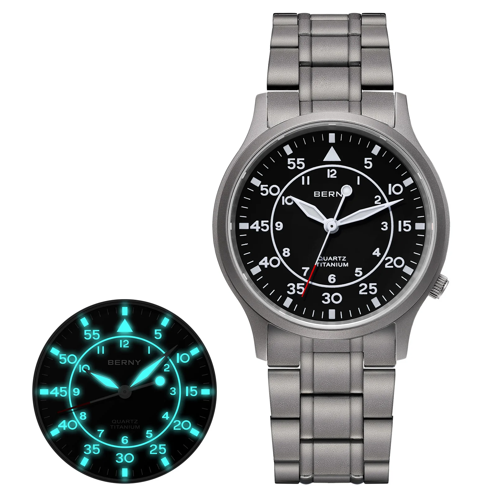 BERNY Full Titanium Watch For Men AR Coating Sapphire Fashion Wristwatch Luminous Ultra-thin Quartz Watch Waterproof 5ATM Watch