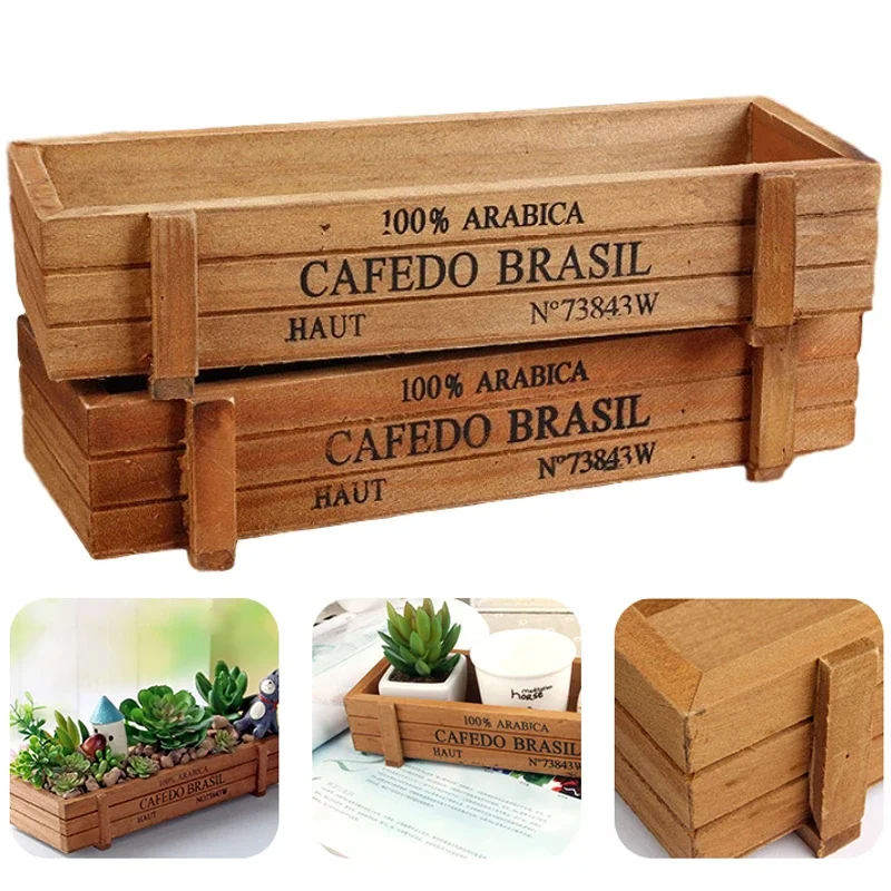 Retro Vintage Wooden Storage Box Garden Plant Pot Succulent Flower Pot Sundries Stationery Pen Box Balcony Home Decor