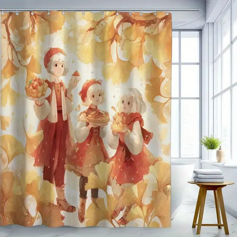 Waterproof Autumn Leaves Shower Curtain Bathroom Decor Fall Harvest Kids Whimsical Seasonal Bathtub Curtain Liner Cute Home Acce