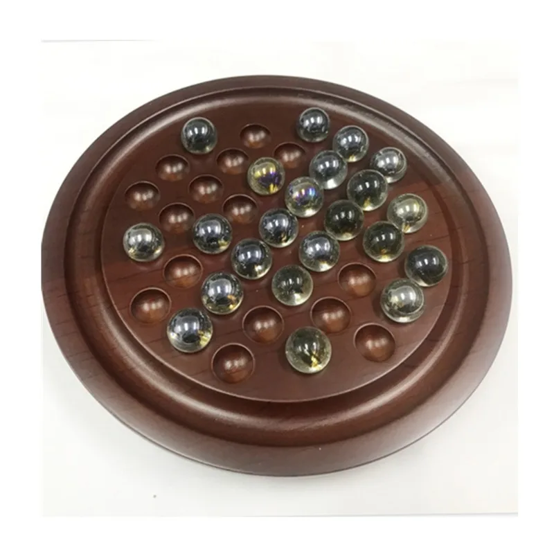 Wooden Solitaire Chess Set - Independent Diamond Single-player Puzzle Board Game for Brain Training