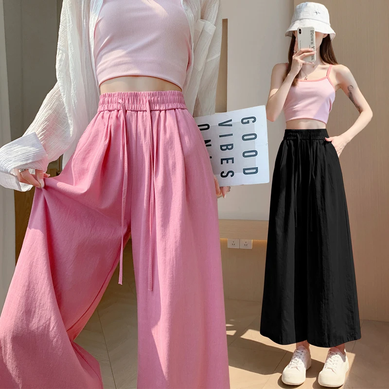 Ladies Fashion Drawstring Wide Leg Pants Women Clothes Girls Sexy High Waist Trousers Female Woman Streetwear Clothing VAX8090 2