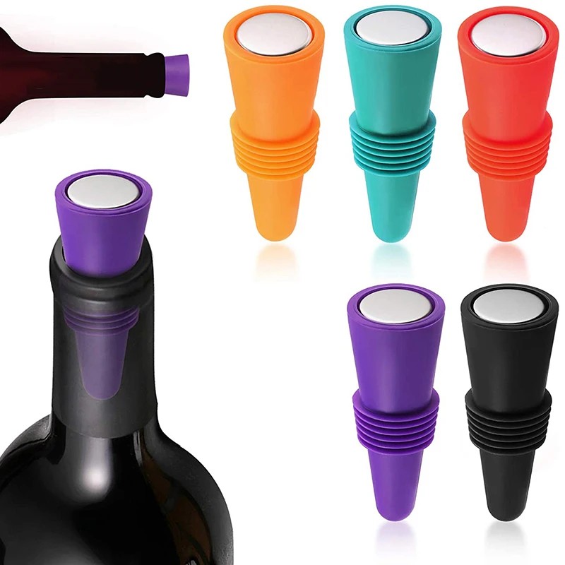 Ensemble de bouchons de bouteille de vin et de boisson en silicone réutilisables, bouchon anti-fuite, bouchon économiseur de liège, bouchons de champagne HI, 1 pièce, 5 pièces