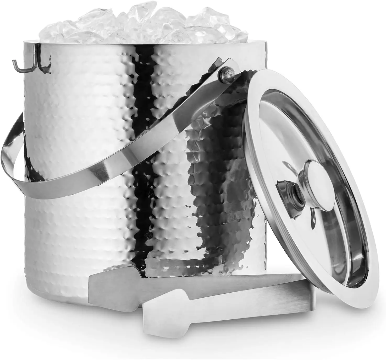 

Hammered Ice Bucket with Tongs, Insulated Lid, Double Wall Design for 3 Quarts - Keeps Drinks Cold Longer
