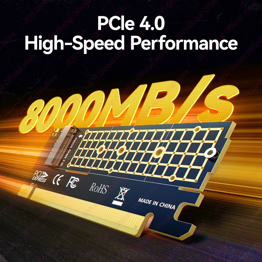 JEYI M.2 NVMe to PCIe 4.0 x16 Adapter Card,Supports 64Gbps & 4TB SSD Speed,Compatible with 2280/2260/2242/2230 NVMe SSDs