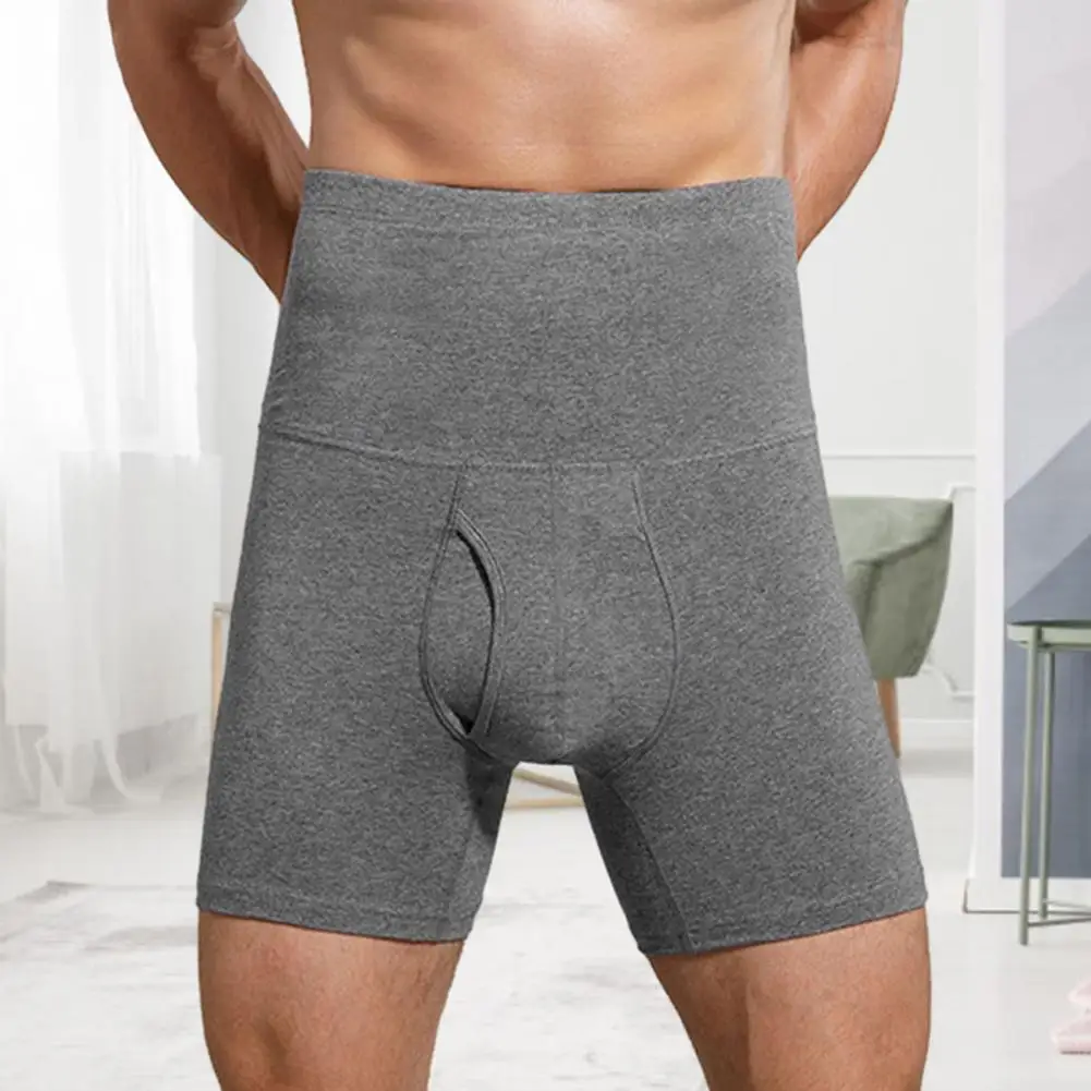 Men Cotton Underpants High Waist Lengthened Wide Waistband Waist Protection Open Crotch Soft Warm Cold Resistant Sports Shorts