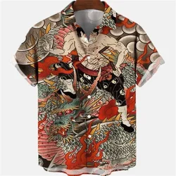 Summer Men's Dragon Pattern Element Shirt Social Casual Vintage Hawaiian Shirt 2023 New Oversize Short Sleeve Street Clothing