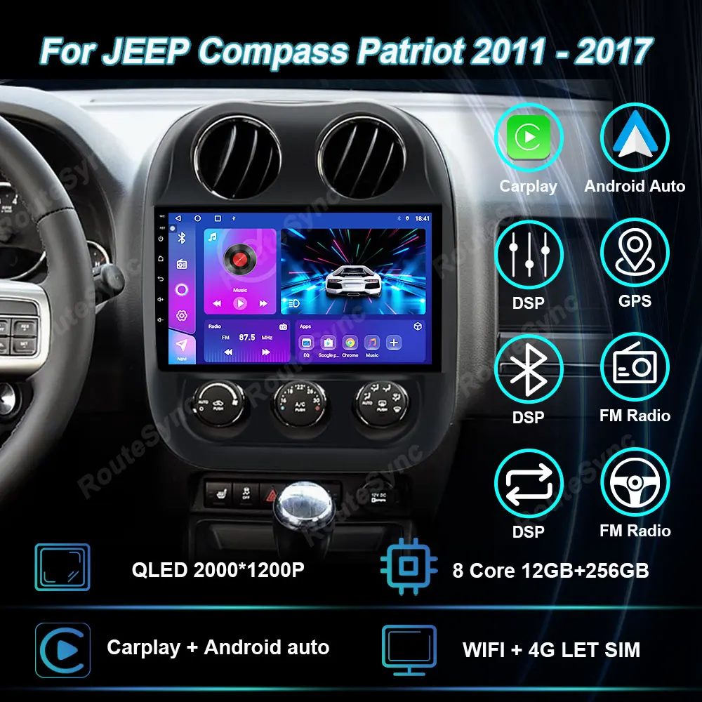

Android 15 Car Radio For Jeep Compass Patriot 2010 - 2016 Autoradio Stereo Video Player GPS Navigation Carplay DSP WIFI 4G Let