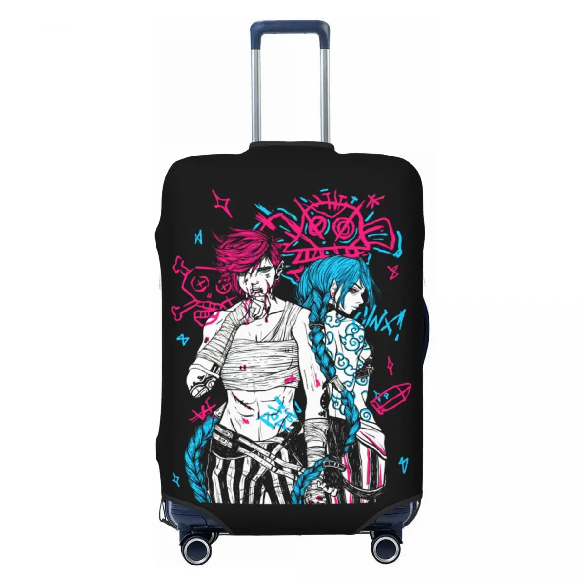 

Custom Hot Anime Jinx Vi Arcane Luggage Cover Cute Monkey Graffiti Suitcase Protector Covers Suit For 18-32 inch