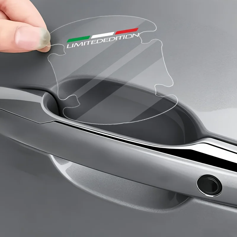 8Pcs/Set Italian Flag Limited Edition Clear Door Cup & Handle Stickers, Waterproof Anti-Scratch PVC Car Decals