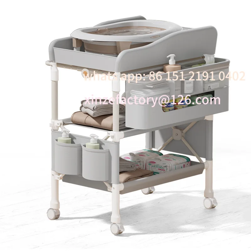 Customizable Portable Care Station - Foldable Changing Table with Removable Bath Tub, Massage Mat & Storage Organize