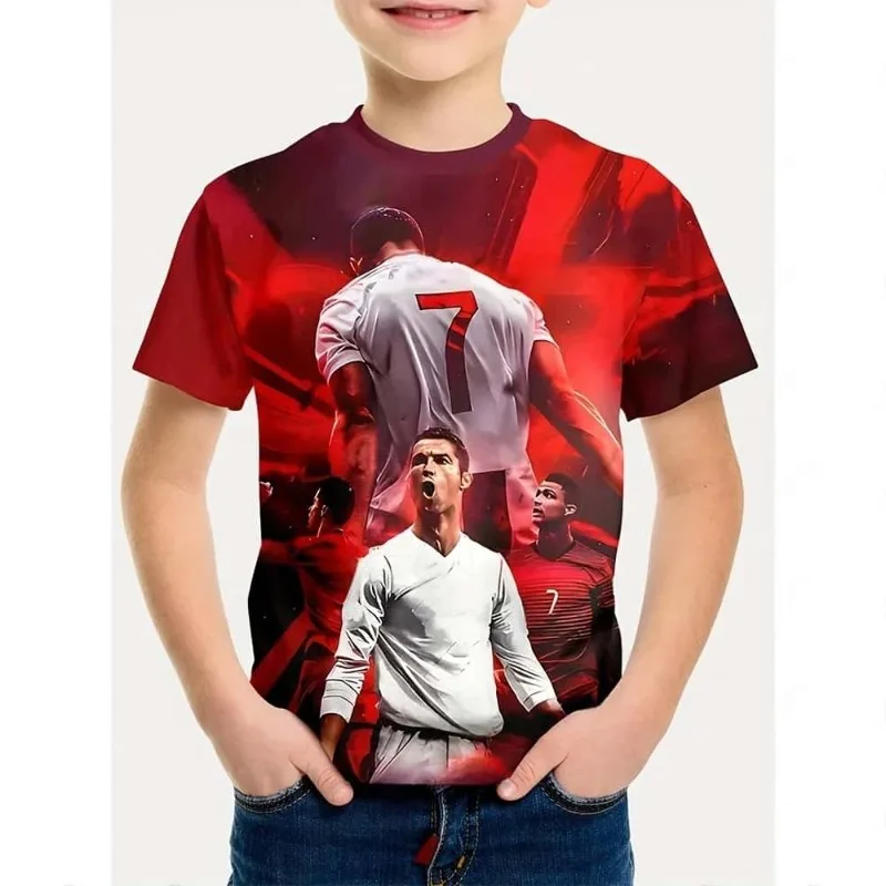New Summer Ronaldo AI Football Jersey Children's Short Sleeved Adult Parent-child Outfit Breathable Casual Couple Sports Shirt