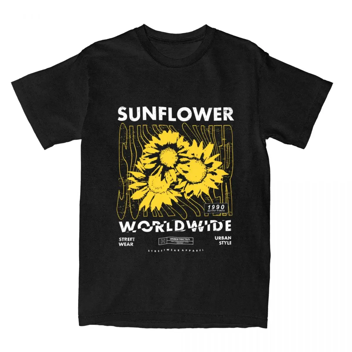 Men T Shirt Yellow Sunflower T Shirts Novelty Plant Retro Watercolor Summer Tees Vintage Casual Cotton Clothing Gift