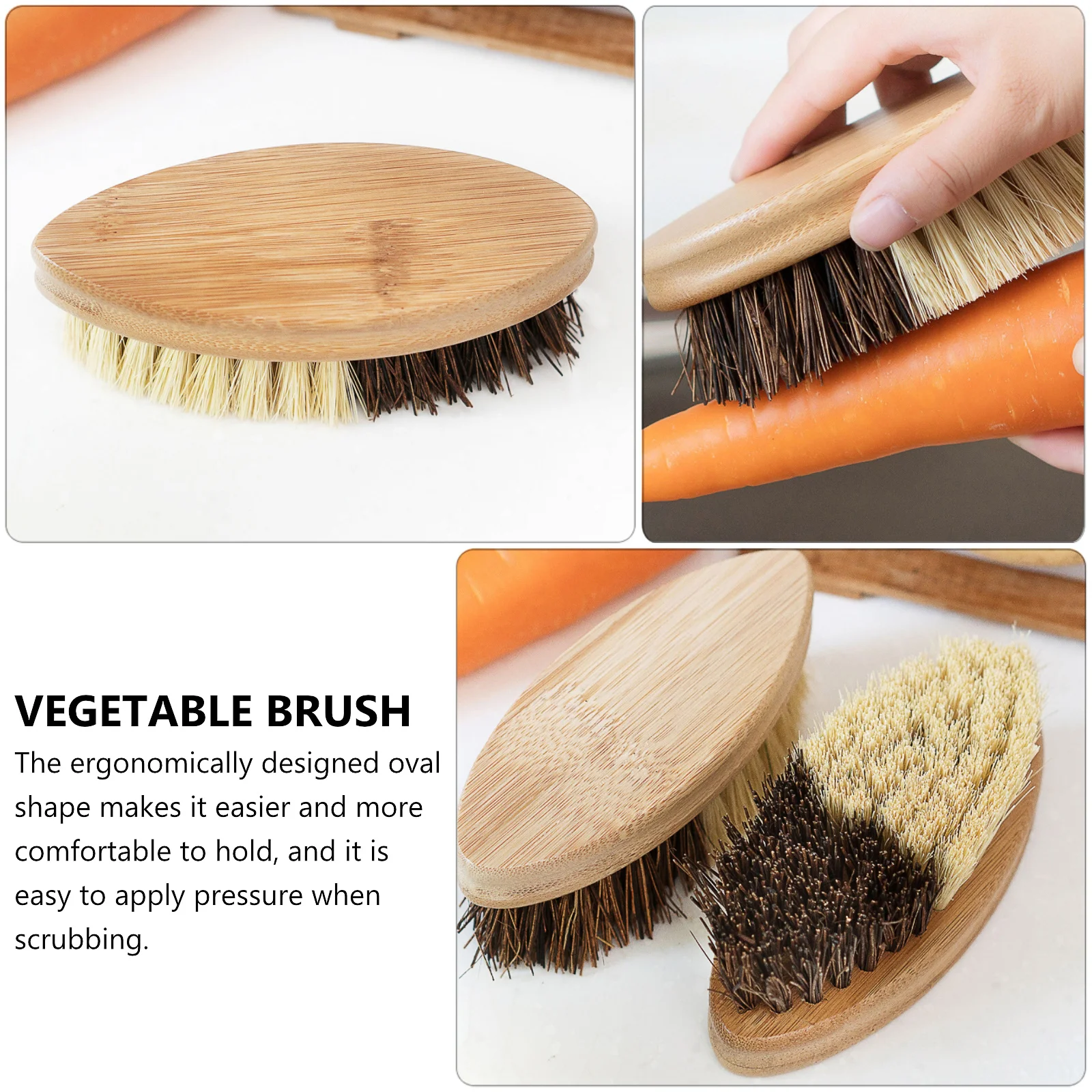 

2Pcs Natural Wood Vegetable Scrub Brush for Fruit Pot Pan Cleaning Kitchen Bathroom Dishes Eco Friendly Oval Scrubber