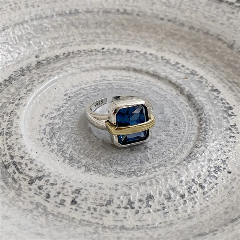 

S925 Sterling Silver Sapphire Ring Blue Square INS Heavy Industry East Gate Wedding/Engagement Gift Wholesale for Female
