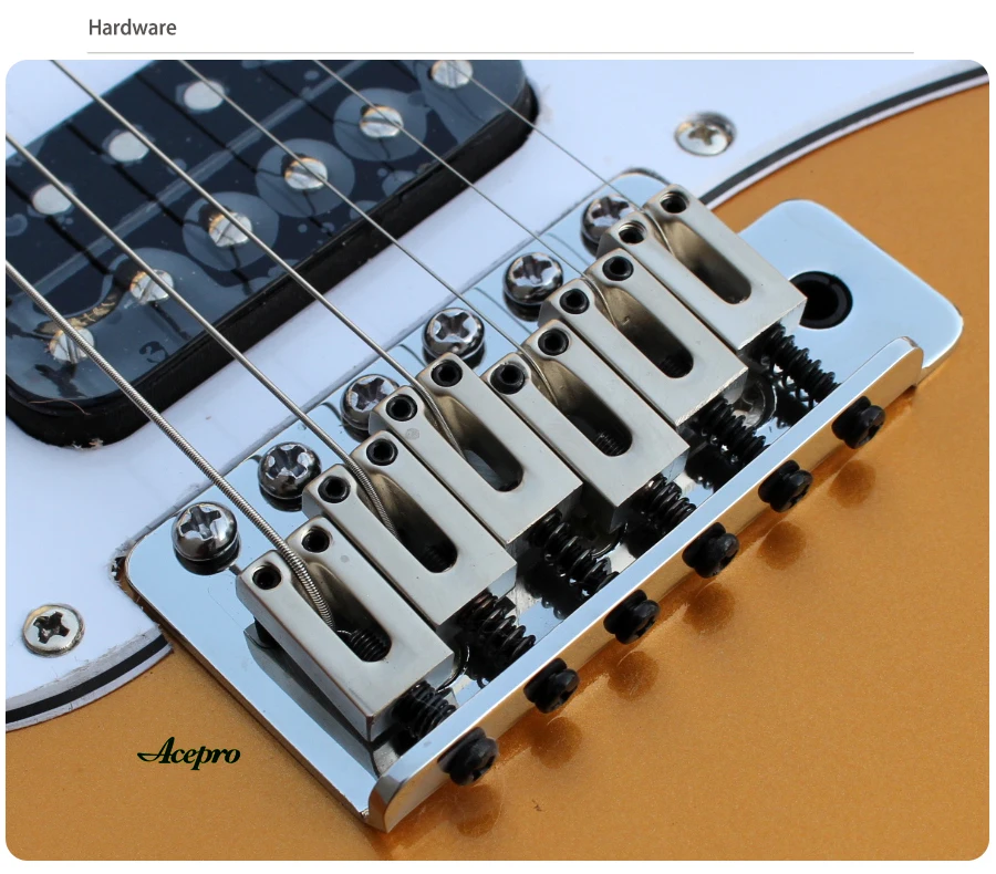

In Stock Acepro Gold Color Electric Guitar Tremolo Bridge S-S-Humbucker Pickups Mini Switch for Split Coil Guitarra