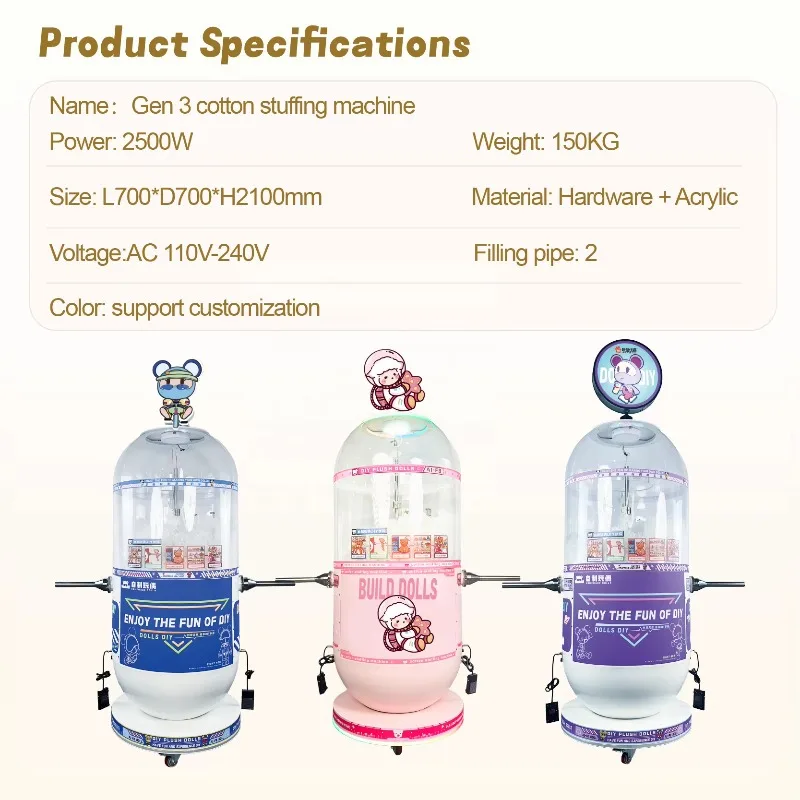 Motorized Plush Doll Filling Machine Rellenados De Peluch Cotton Stuffing Equipment OEM Self Double Layer Tubes Stable Operation