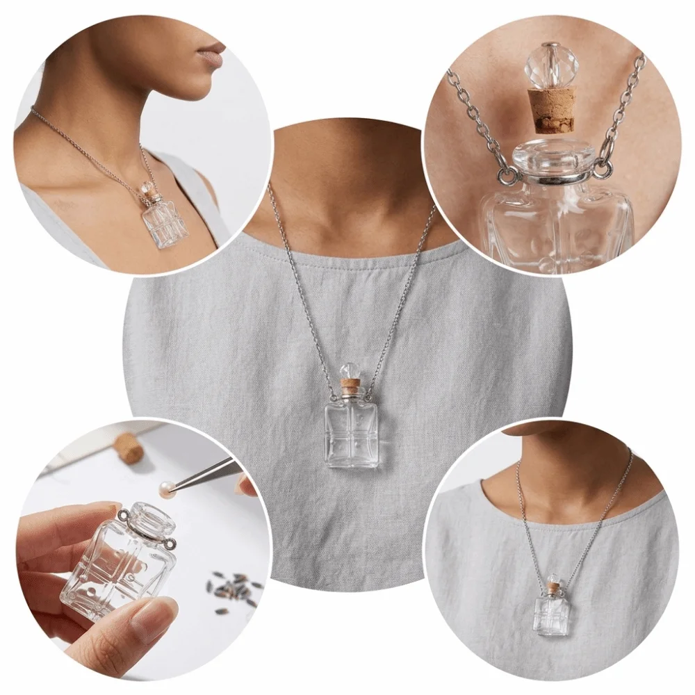 Openable Pendant Necklace Water Drop Shape Heart Shape Openable Glaze Vial Necklace Lightweight Steel Chain