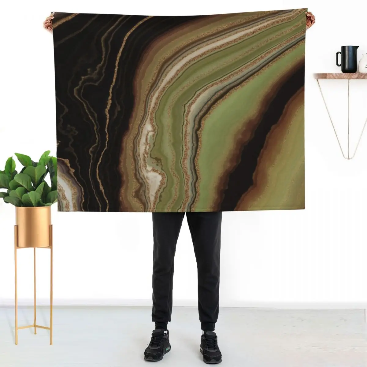 Green And Brown Fractal Dutch Pour Throw Blanket For Sofa Thin cosplay anime wednesday Warm Sofas Blankets