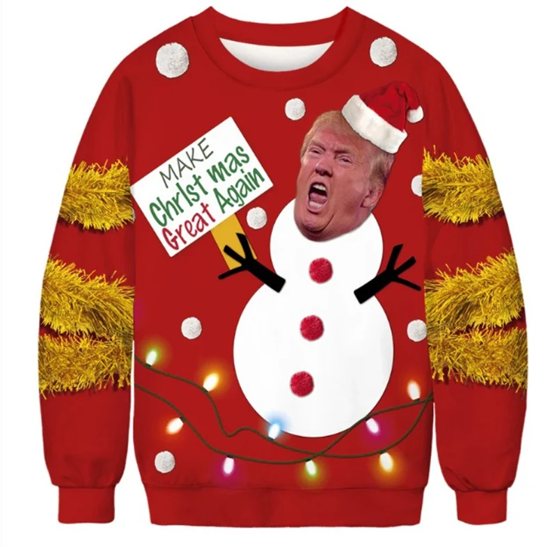 Ugly Christmas Sweater Women Man Funny 3D Printed Sweatshirts Men Trump Supporter Trump Christmas Gift Pullover Men\'s Clothing