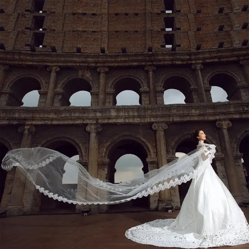 Velo de novia de 3 metros de largo, apliques de borde, una capa, blanco marfil, accesorios nupciales para boda, accesorios baratos para mujer |