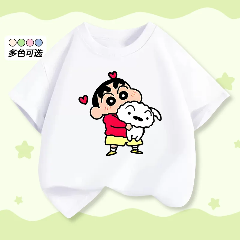 Cartoon Crayon Shin-chan Printed Summer New Style Children's Adult Short-Sleeved T-Shirt Family Clothing Pure Cotton T-Shirt