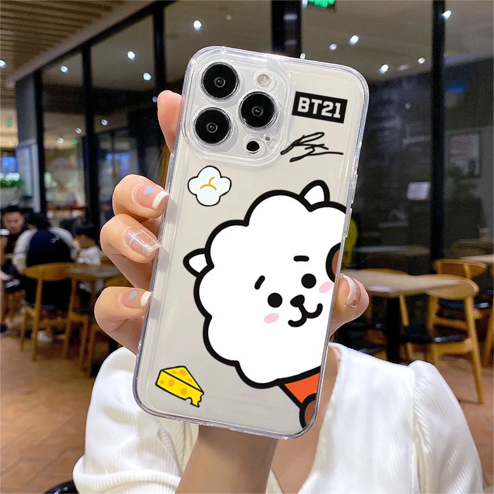 Cartoon Phone Case For -B-BT21s iPhone 16e 16 15 14 13 12 11 Mini Pro Max X XR XSMax 7 8 Plus Transparent Soft TPU Back Cover - náhled 6